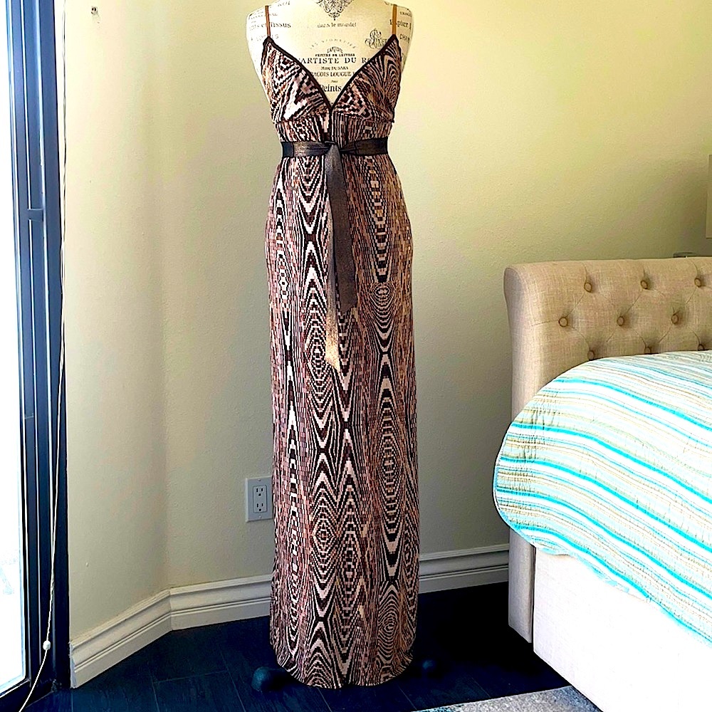 4/$20 Goddess dress in abstract snake print, adjustable leather straps. Size S.